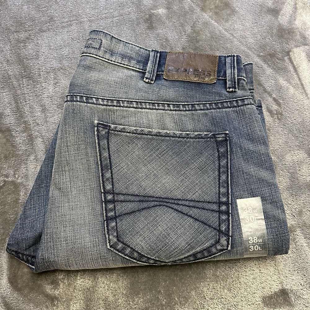Express‎ Jeans Mens 38x30 Blue Kingston Classic Fit Straight Leg Med Wash Denim